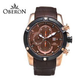 [OBERON] OB-912 RGBR _ Fashion Business Men's Watches with Leather Watch, 5 ATM Waterproof, Chronograph Quartz Watch for Men, Auto Date